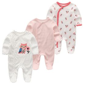 Newborn Baby Clothes Boneless Pair Buckle Onesie (Option: 3pieces Owl-3m)