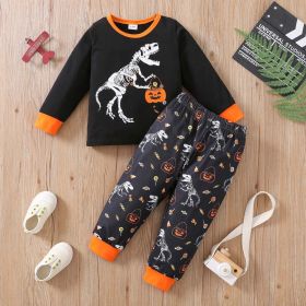 Halloween Day Boy Full Print Pumpkin Lamp Suit (Option: Dinosaur-9 12M)