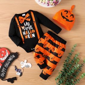 Halloween Letter Print Top Pumpkin Printed Trousers (Option: Black-9or12M)