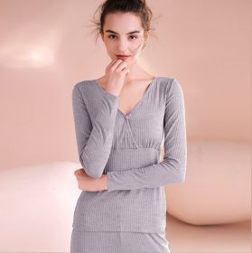Maternity Autumn Clothes Long Trousers Suit After Childbirth Adjustable Home Nursing And Nursing Pajamas (Option: Grey-M)