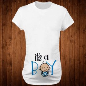 Women T-Shirts Slim Maternity Funny Letter Tops O-Neck Pregnancy Women (Option: Blue kids-S)