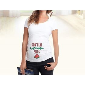 Women T-Shirts Slim Maternity Funny Letter Tops O-Neck Pregnancy Women (Option: Red watermelon-L)