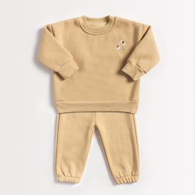 Chrysanthemum Embroidered Brushed Sweatshirt Leisure Suit (Option: Light Brown-73CM)