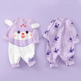 Cotton Long Sleeved Spring Clothing Children's Jumpsuit (Option: Cute Rabbit Taro Purple-59cm)
