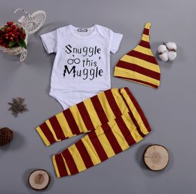 3-piece Set Cotton Rompers Striped Pants For Babies (Option: Yellow-90cm)
