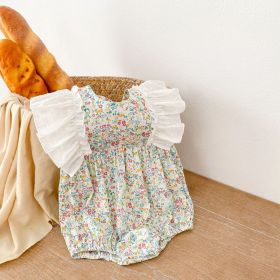Infants And Children Big Flying Sleeves Small Floral Breathable Jumpsuit (Option: Light Green-80cm)