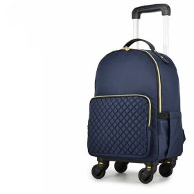 Women's Detachable Trolley Backpack With Canvas Print (Option: Blue-14inches)