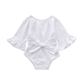 Girls' Solid Color Long Sleeve Bowknot Romper (Option: White-80cm)