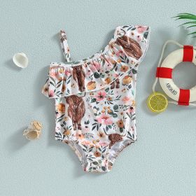 Girls Bull Head Print One-shoulder Strap Swimsuit (Option: Yellow-90cm)
