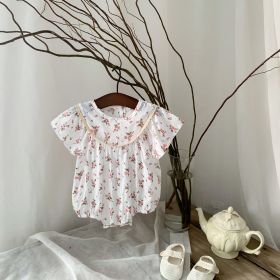 Baby Little Fresh Floral Princess Flying Sleeve Triangle Climbing Suit (Option: Pink-66cm)
