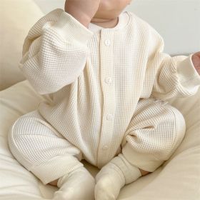 Baby Girl Solid Color Long Sleeve Bare Board Bodysuit (Option: Beige-73cm)
