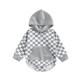 Plaid Long Sleeve Hooded Panda Bag Romper (Option: Gray-80cm)
