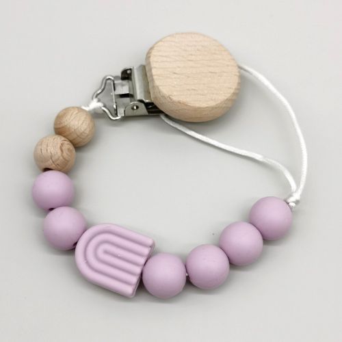 Infant Solid Color Rainbow Baby Pacifier Clip Beech Beads Silicone Bite Molar Drop-Preventing Chain