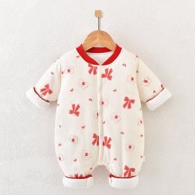 Baby Jumpsuit Warmth Retention Material Winter Clothes (Option: Full Printed Quilted Bow-66)