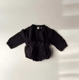 Children's Knitted Cute Top Pp Shorts (Option: Black-80cm)