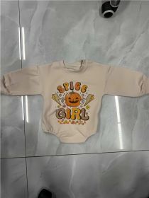 Letter Printed Long Sleeve Round Neck Triangle Rompers (Option: Orange-90cm)