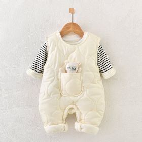 Newborn Cotton Coat Set Fleece-lined Thickened (Option: Beige-66)