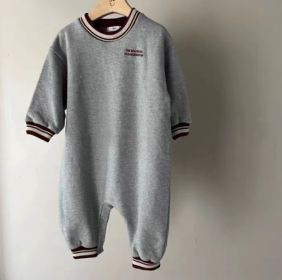 One-piece Long Climbing Solid Color Thread Collar Baby Bodysuit Fashion Shirt (Option: Gray-66cm)