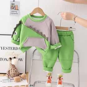 Baby Fleece-lined Children's Printing Sports Sweater Suit (Option: Green-80cm)