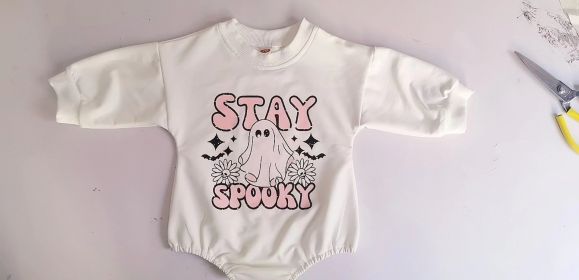Letter Printed Long Sleeve Round Neck Triangle Rompers (Option: White-80cm)