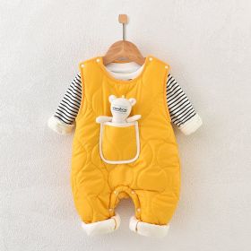 Newborn Cotton Coat Set Fleece-lined Thickened (Option: Yellow-66)