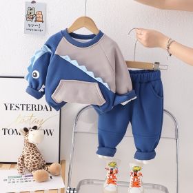 Baby Fleece-lined Children's Printing Sports Sweater Suit (Option: Blue-80cm)