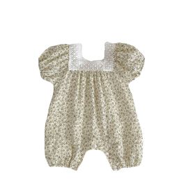 Baby Girl Lace Trim Floral Square Neck Bodysuit (Option: Dark Grey-80cm)