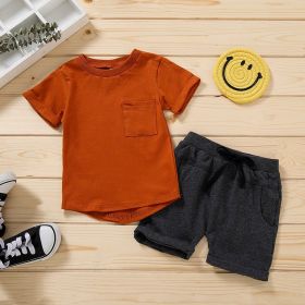 Baby Boy Brown Non-hooded Solid Color Pullover Blouse And Pants (Option: Brown Suit-80cm)