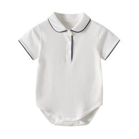 Baby's White Lapel Short Sleeve Fart Coverall (Option: White-66cm)
