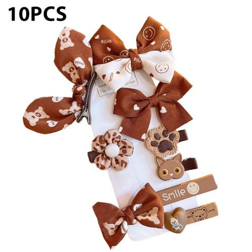 8/9/10Pcs/Set Cartoon Baby Girl Hair Clips Cute Bear Children Hairpins Bowknot Knitted Flower Kids Barretees Baby Hair Accessori