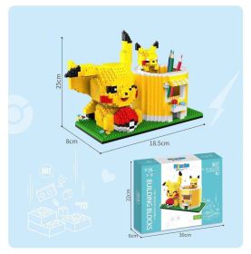 Pokemon Creative Mini Building Blocks Pikachu Pen Holder Fun Toy Building Blocks Children's Educational Jigsaw Christmas Gift (Color: 2149, size: With box)