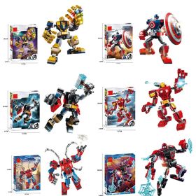 Marvel Avengers Mech Toys Thor Spider-Man Thanos Mecha Boy Fighting Insert Model Building Blocks Minifigure Children's Toys (Color: With box-random 1pcs)