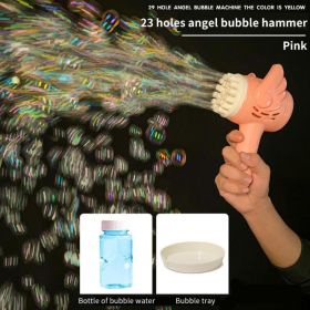 Bubble Hammer Gun Children Gift Toys Small Fan Soap Bubbles Gun Kids Toys 23 Hole Bubbles Machine Angel Bubble Gun Removable (Color: Angel Hammer Powder, Ships From: China)