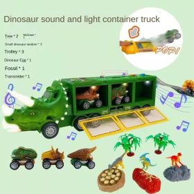 Children's dinosaur toy car Lighted transport car portable storage container car Toy Vehicles (select: VVH559-green)