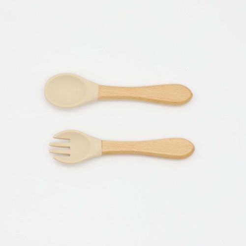Baby Food Grade Wooden Handles Silicone Spoon Fork Cutlery