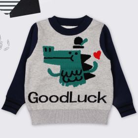 Baby Boy Cartoon Dinosaur Graphic ColorBlock Sleeves Design Fashion Pullover Sweater (Color: Grey, Size/Age: 120 (5-7Y))