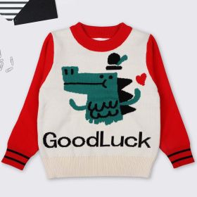 Baby Boy Cartoon Dinosaur Graphic ColorBlock Sleeves Design Fashion Pullover Sweater (Color: White, Size/Age: 100 (2-3Y))