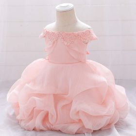 Baby Girl Solid Color One Shoulder Design Tutu Formal Dress Baptism Birthday Dress (Color: pink, Size/Age: 110 (3-5Y))