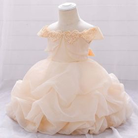 Baby Girl Solid Color One Shoulder Design Tutu Formal Dress Baptism Birthday Dress (Color: Apricot, Size/Age: 90 (12-24M))