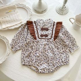 Baby Girl Floral Pattern Chinese Style Snap Buckle Design Bodysuit (Color: Brown, Size/Age: 66 (3-6M))