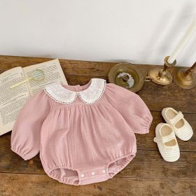 Baby Girl Solid Color Long Sleeve Loose Cotton Bodysuit (Color: pink, Size/Age: 73 (6-9M))