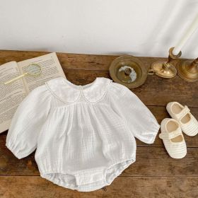 Baby Girl Solid Color Long Sleeve Loose Cotton Bodysuit (Color: White, Size/Age: 73 (6-9M))