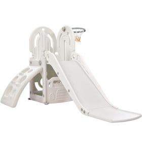 Toddler Climber and Slide Set 4 in 1; Kids Playground Climber Freestanding Slide Playset with Basketball Hoop Play Combination for Babies Indoor & Out (Color: Gray)