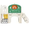 Kids Slide Playset Structure, Freestanding Castle Climbing Crawling Playhouse with Slide, Arch Tunnel, Ring Toss, and Basketball Hoop, Toy Storage Org