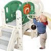 Kids Slide Playset Structure, Freestanding Castle Climbing Crawling Playhouse with Slide, Arch Tunnel, Ring Toss, and Basketball Hoop, Toy Storage Org