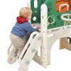 Kids Slide Playset Structure, Freestanding Castle Climbing Crawling Playhouse with Slide, Arch Tunnel, Ring Toss, and Basketball Hoop, Toy Storage Org