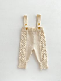 Baby Autumn And Winter Twist Knitted Sweater Jumpsuit (Option: Light Beige Pants-66cm)