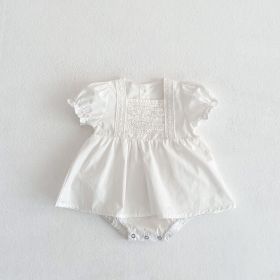 Infants And Children Baby Girls Lace Bubble Short-sleeved Jumpsuit (Option: Beige-66cm)