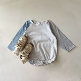 Contrast Color Long-sleeved Stitching Pullover Raglan Sleeve Jumpsuit (Option: Light Blue-3to6M)