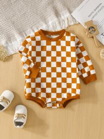 Baby Triangle Jumpsuit Chessboard Plaid Pullover Sweater (Option: Light Brown-70cm)